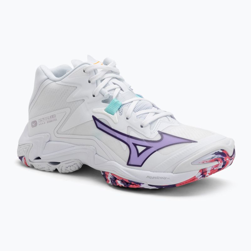 Pantofi de volei pentru femei Mizuno Wave Lightning Z8 Mid albi/violet indigo/camelliaros