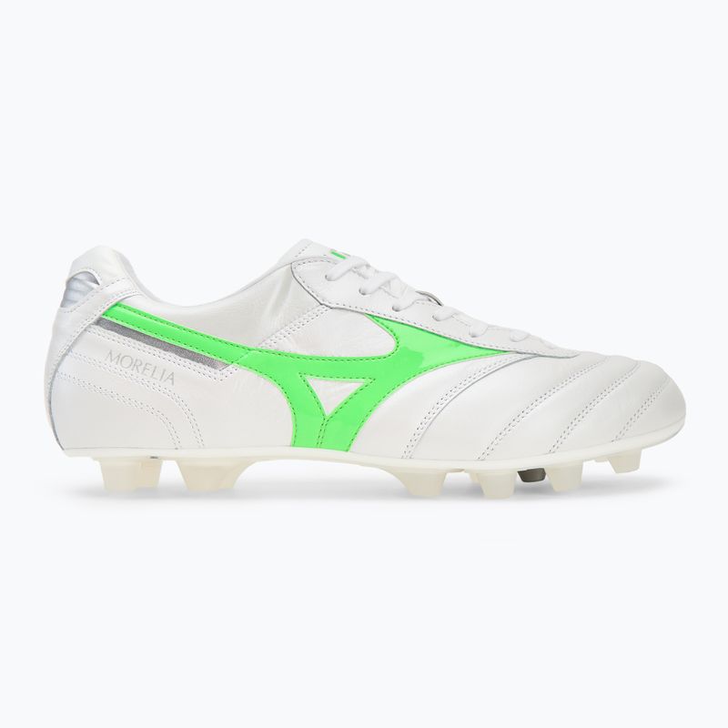 Încălțăminte de fotbal pentru bărbați Mizuno Morelia II Japan Md white/neon green/galaxy silver 2