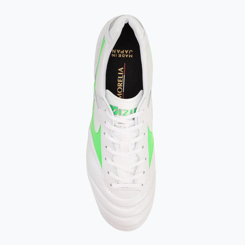 Încălțăminte de fotbal pentru bărbați Mizuno Morelia II Japan Md white/neon green/galaxy silver 5