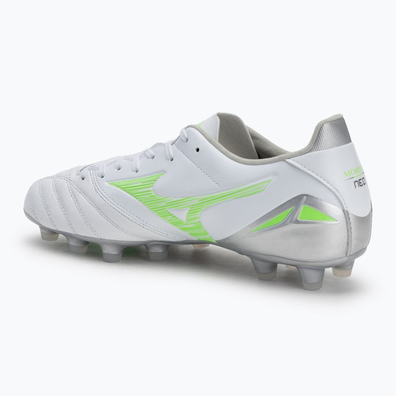 Încălțăminte de fotbal pentru bărbați Mizuno Morelia Neo IV Pro Md white/neon green/cool gray 3c 3