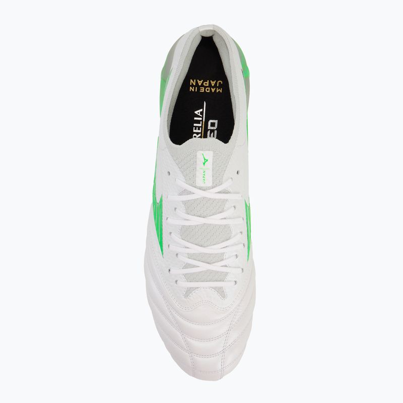Încălțăminte de fotbal pentru bărbați Mizuno Morelia Neo IV β Japan Md white/neon green/cool gray 3c 5