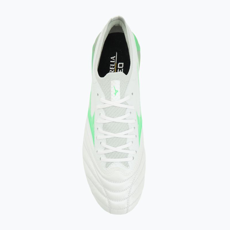 Încălțăminte de fotbal pentru bărbați Mizuno Morelia Neo IV Β Elite MD white/neon green/cool gray 3c 5