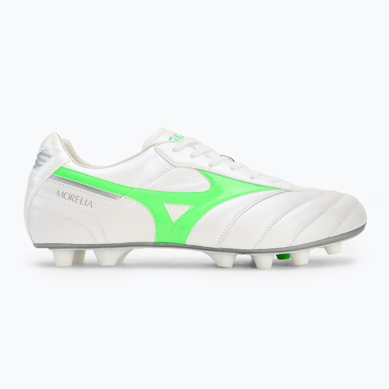 Încălțăminte de fotbal pentru bărbați Mizuno Morelia II Elite Md white/neon green/galaxy silver 2