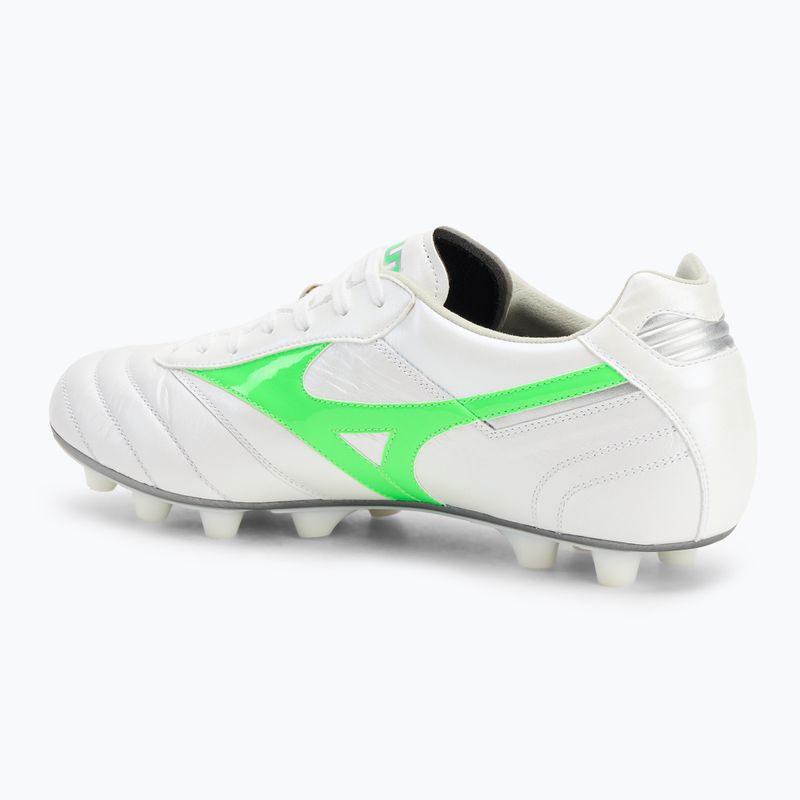 Încălțăminte de fotbal pentru bărbați Mizuno Morelia II Elite Md white/neon green/galaxy silver 3