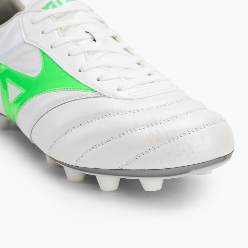 Încălțăminte de fotbal pentru bărbați Mizuno Morelia II Elite Md white/neon green/galaxy silver 7