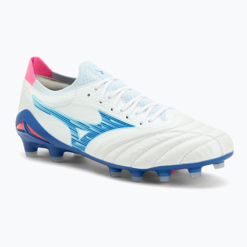 Încălțăminte de fotbal pentru bărbați Mizuno Morelia Neo IV Β Elite MD white/tanager turquoise/pink tetra