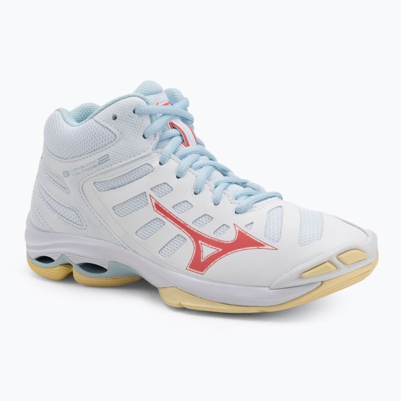 Încălțăminte de volei pentru femei Mizuno Wave Voltage 2 Mid white/calypso coral/pale banan