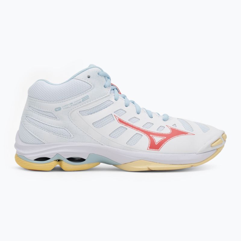 Încălțăminte de volei pentru femei Mizuno Wave Voltage 2 Mid white/calypso coral/pale banan 2