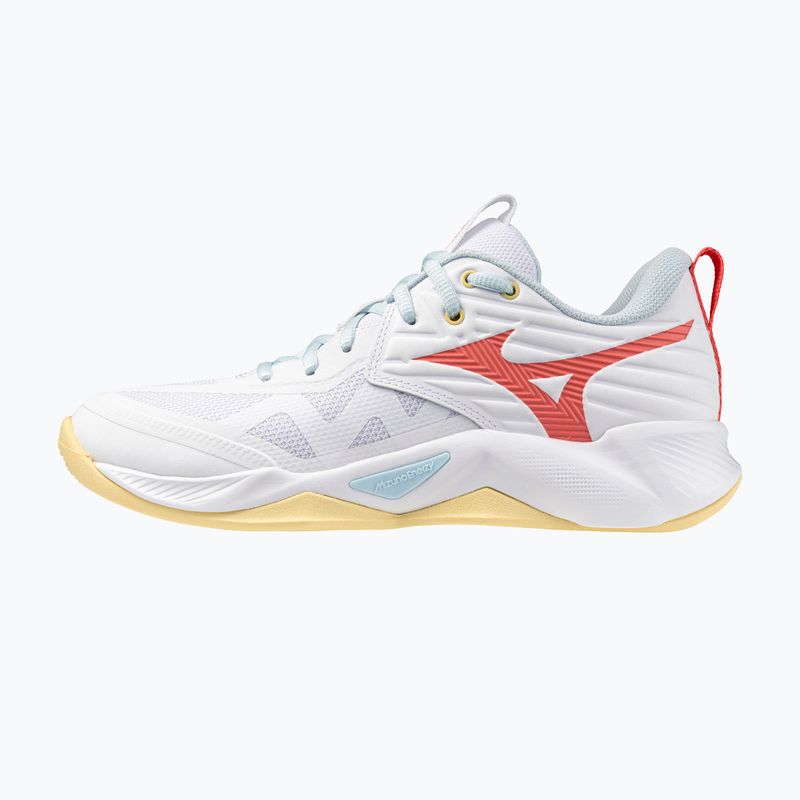 Încălțăminte de volei pentru femei Mizuno Wave Momentum Pro white/calypso coral/pale banan 2