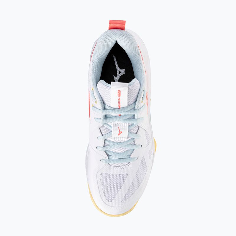 Încălțăminte de volei pentru femei Mizuno Wave Momentum Pro white/calypso coral/pale banan 5