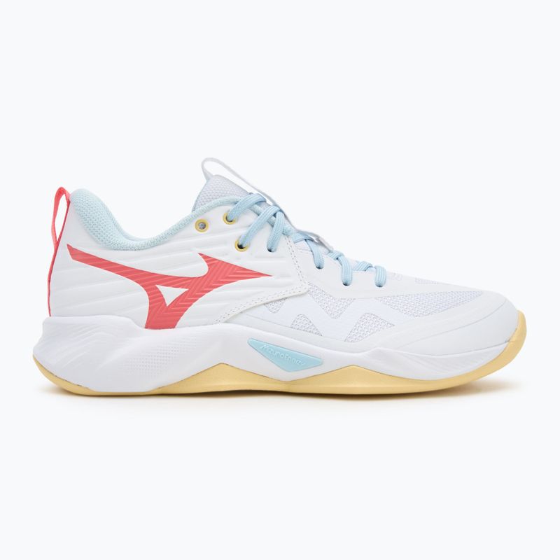 Încălțăminte de volei pentru femei Mizuno Wave Momentum Pro white/calypso coral/pale banan 2