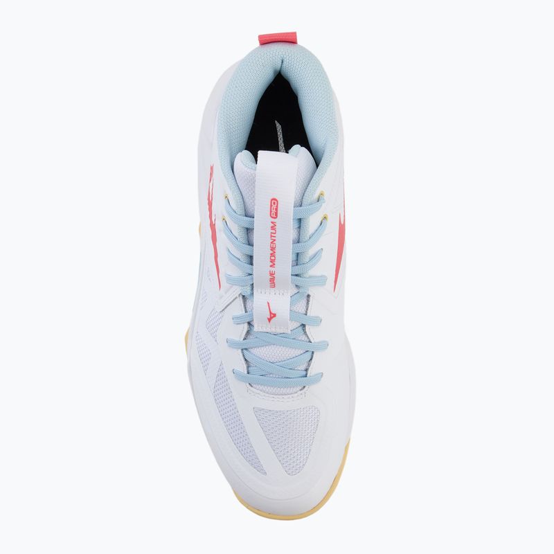 Încălțăminte de volei pentru femei Mizuno Wave Momentum Pro Mid white/calypso coral/pale banan 5