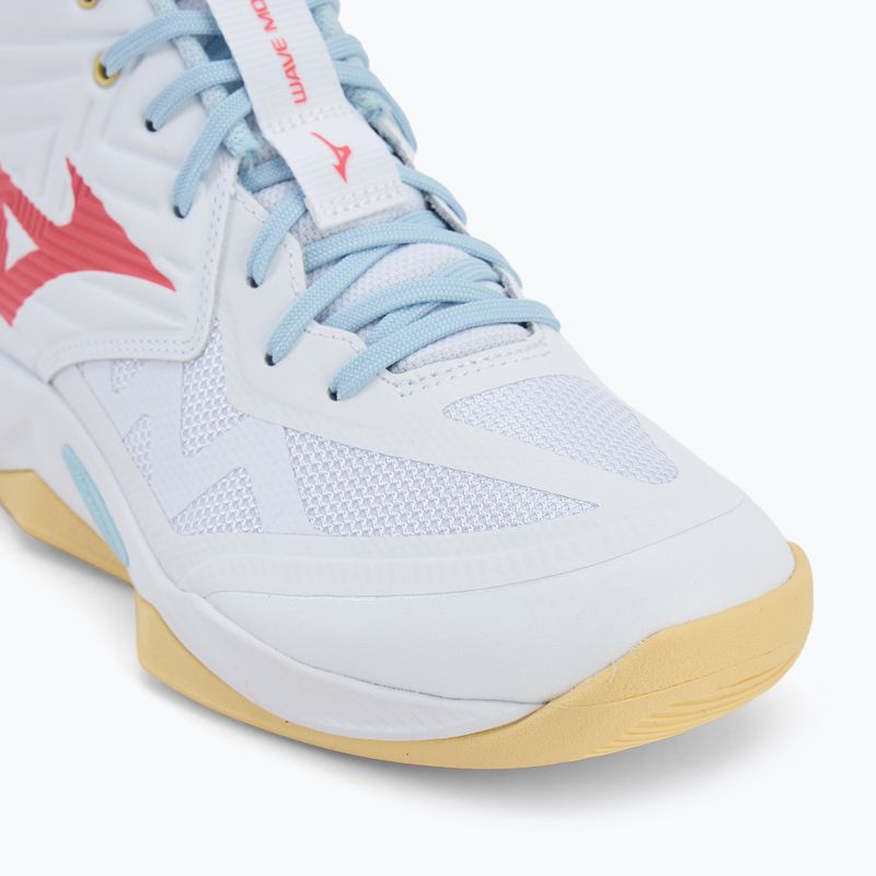 Încălțăminte de volei pentru femei Mizuno Wave Momentum Pro Mid white/calypso coral/pale banan 7
