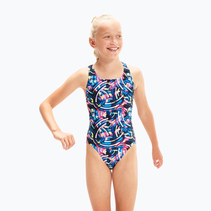 Speedo Digital Allover Leaderback Costum de baie dintr-o singură piesă pentru copii albastru/negru 8-1237714743 3