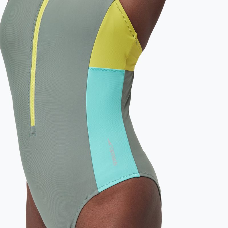 Costum de baie dintr-o bucată pentru femei Speedo Zip Colorblock soft olive 4