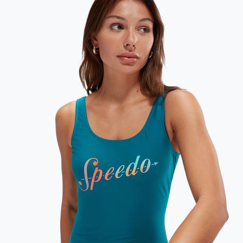 Costum de baie dintr-o bucată pentru femei Speedo Logo Deep U-Back peacock/pumpkin spice/marine blue 8