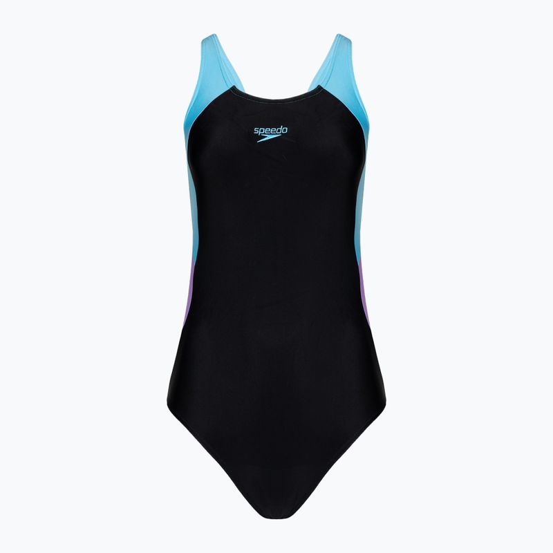 Costum de baie dintr-o bucată pentru femei Speedo Colourblock Splice Muscleback black/sweet purple/picton blue