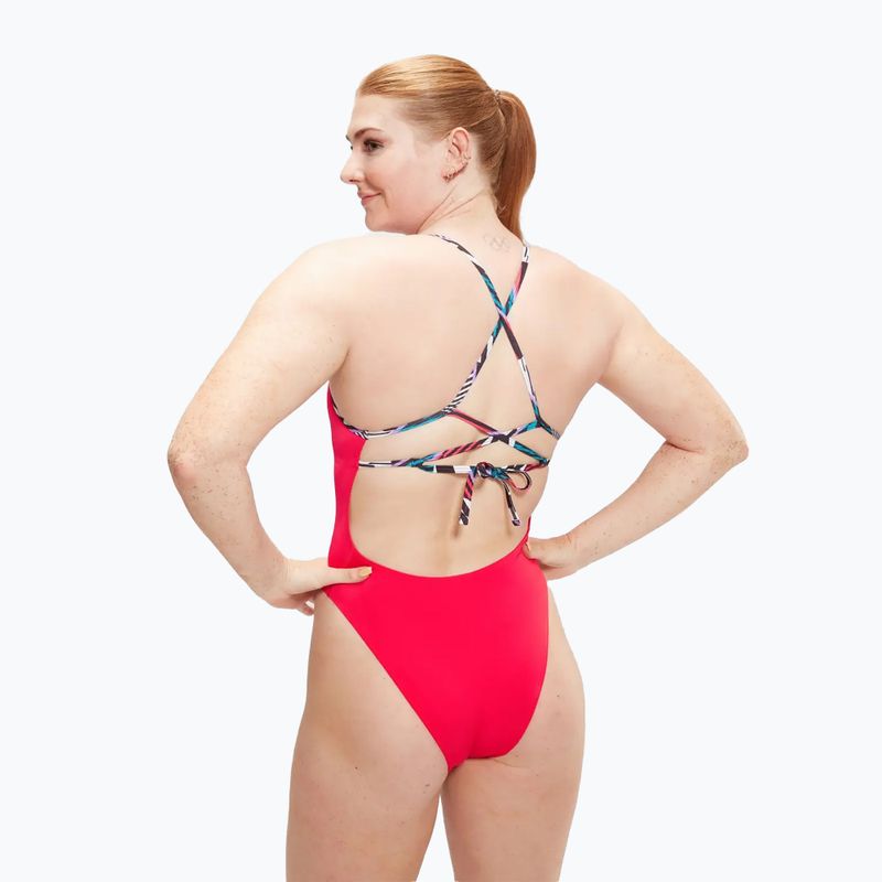 Costum de baie dintr-o bucată pentru femei Speedo Solid Lattice Tie-Back red/blue 7