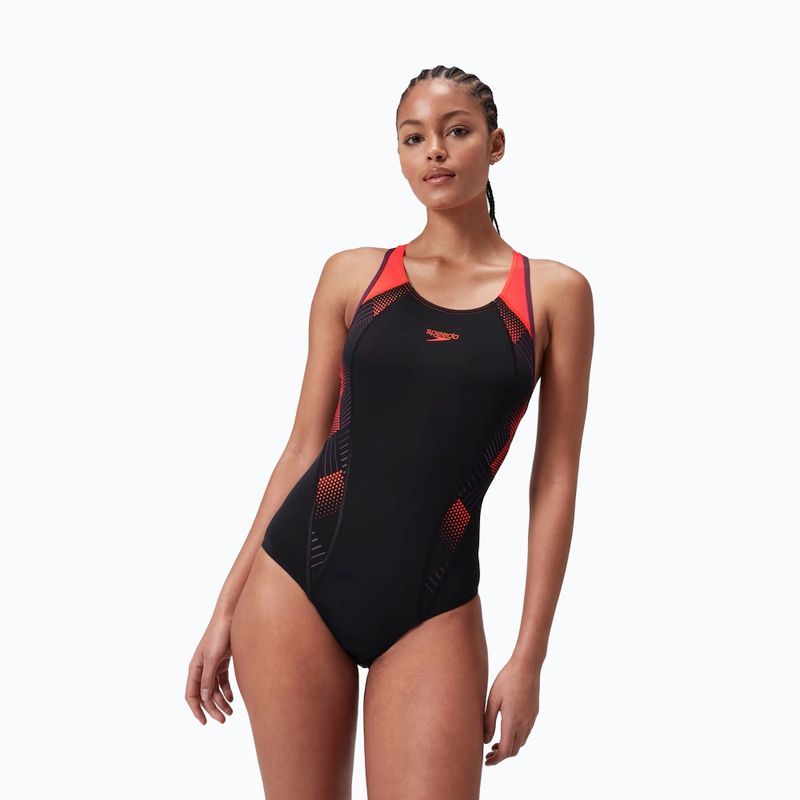 Costum de baie dintr-un element Speedo Placement Laneback black/siren red/plum dandy 6