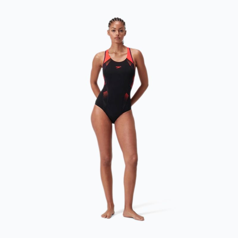 Costum de baie dintr-un element Speedo Placement Laneback black/siren red/plum dandy 7