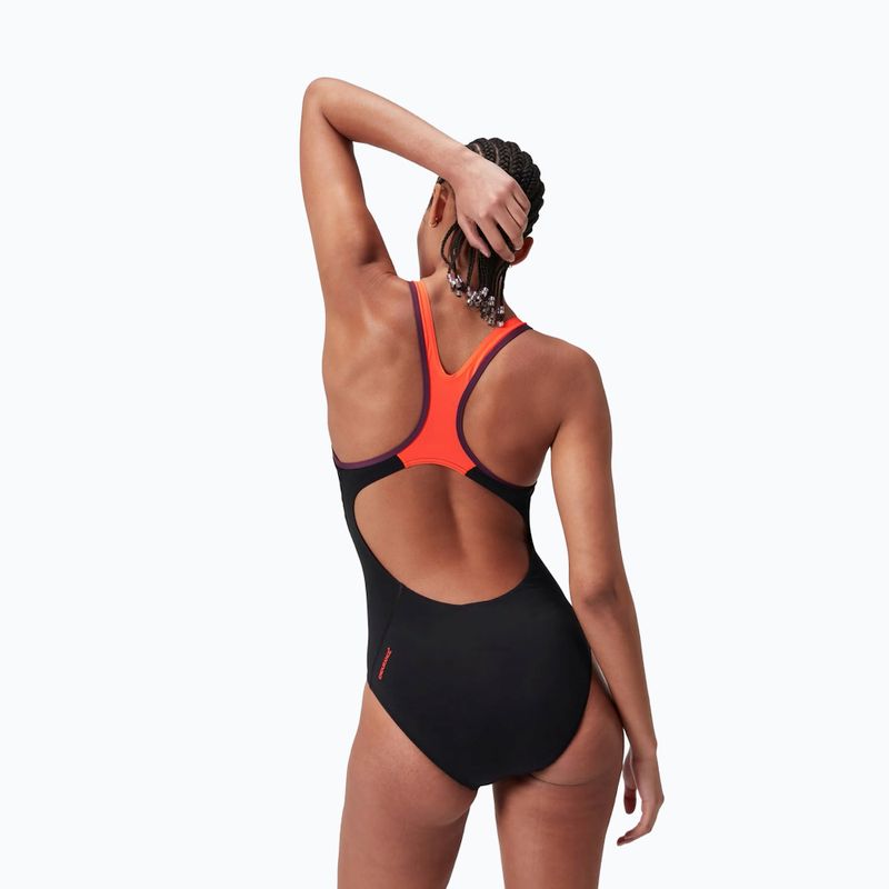 Costum de baie dintr-un element Speedo Placement Laneback black/siren red/plum dandy 8