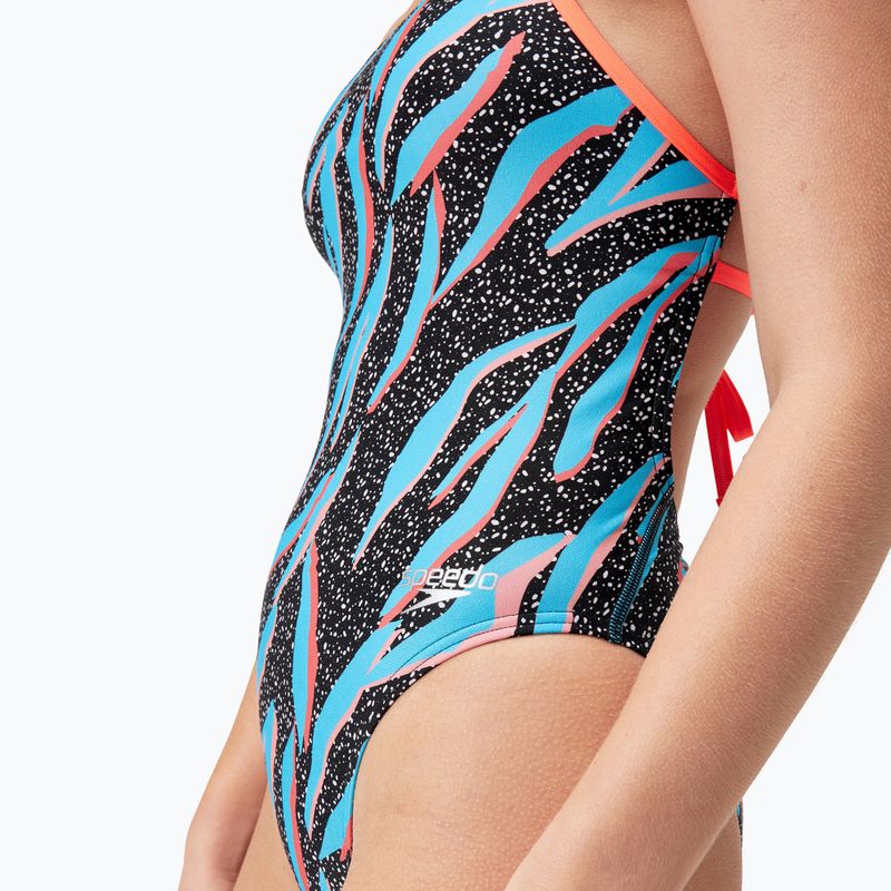 Costum de baie dintr-un element Speedo Allover Digital Lattice Tie-Back black/picton blue/siren red 6