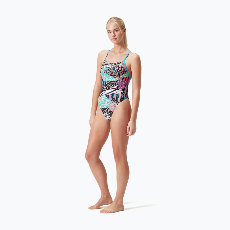 Costum de baie dintr-un element Speedo Allover Digital Tie Back black/matcha green/siren red 4