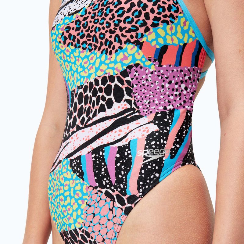 Costum de baie dintr-un element Speedo Allover Digital Tie Back black/matcha green/siren red 7