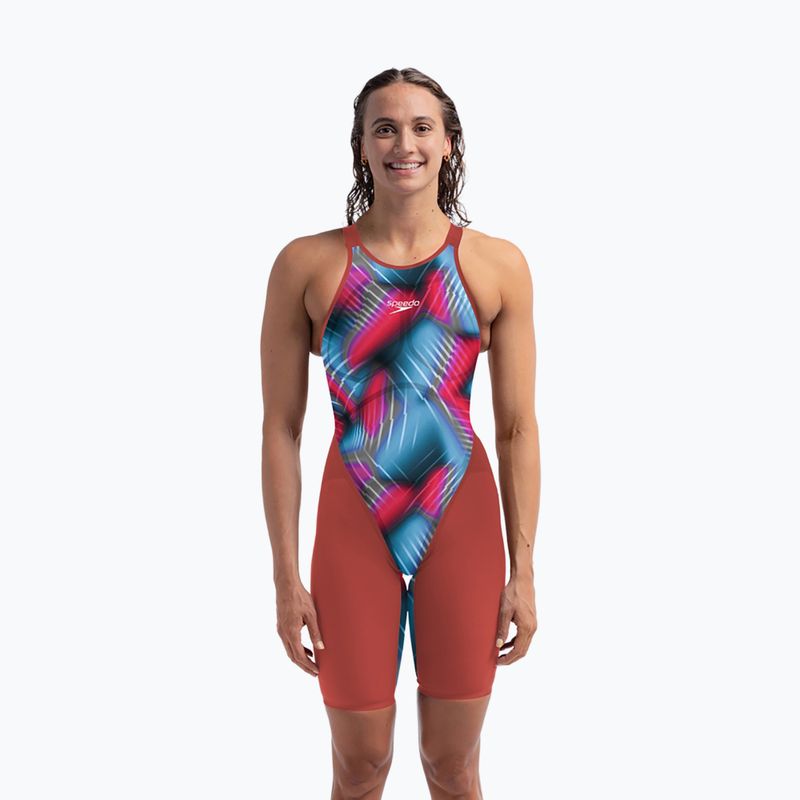 Costum de înot dintr-o singură piesă pentru femei Speedo Fastskin LZR Pure Valor 2.0 Openback Kneeskin flame red/picton blue 6