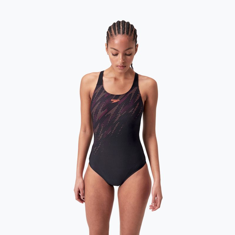 Costum de baie dintr-un element Speedo HyperBoom Placement Muscleback black/siren red/plum dandy 5