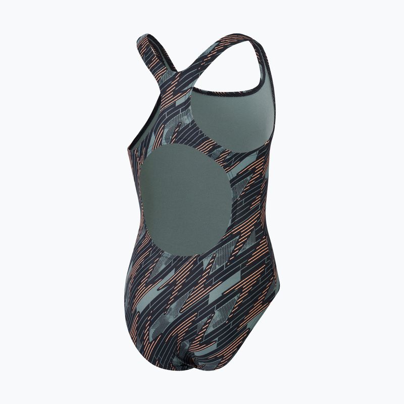 Costum de baie dintr-un element pentru copii Speedo HyperBoom Allover Medalist black/country green/nectarine 2