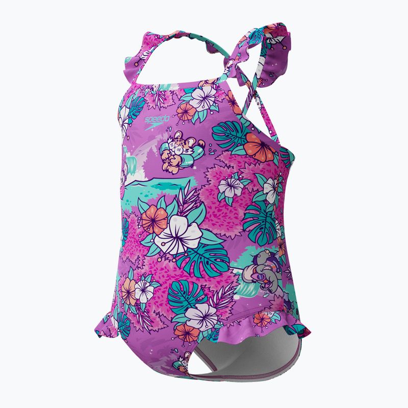 Costum de baie dintr-o piesă pentru copii Speedo Learn To Swim Printed Frill Thinstrap neon violet 3