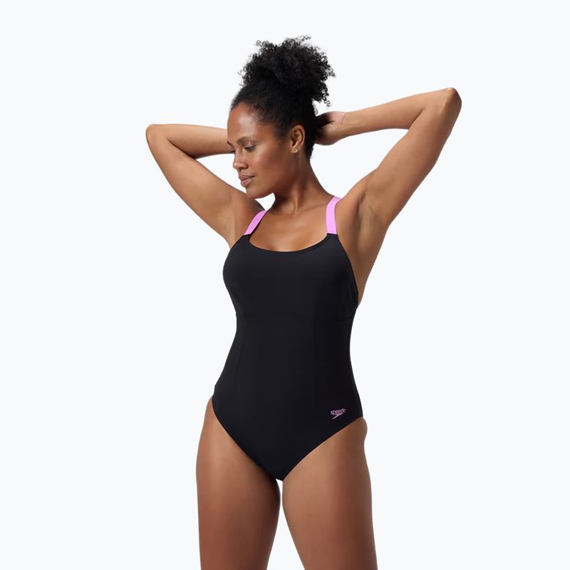 Costum de baie întreg pentru femei Speedo Shaping Crossback neon violet 4