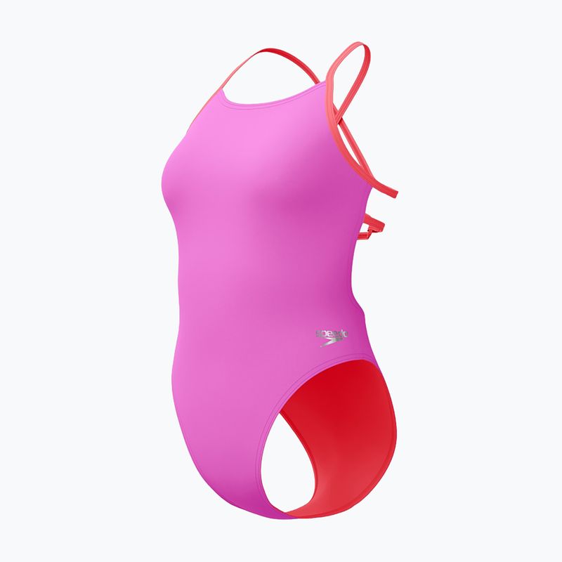 Costum de baie întreg pentru femei Speedo Solid Lattice Tie-Back neon violet 3