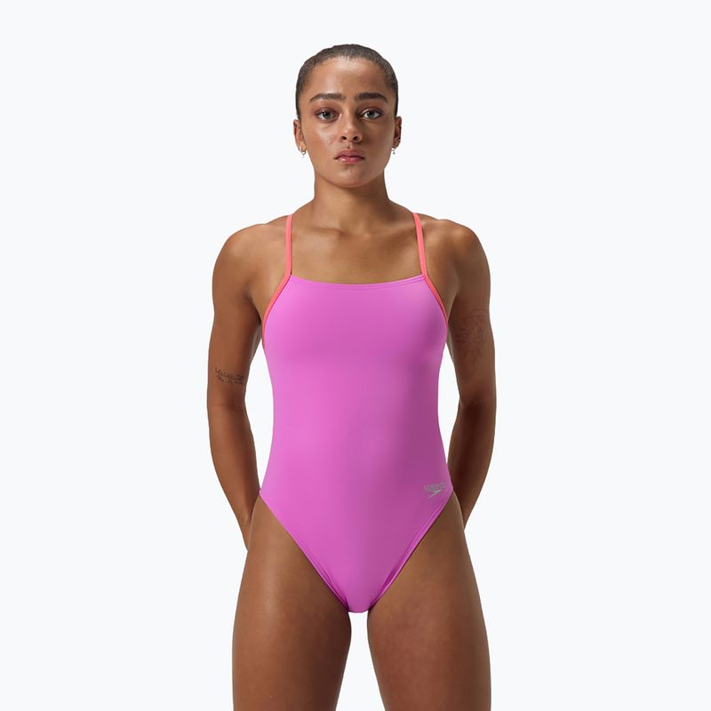 Costum de baie întreg pentru femei Speedo Solid Lattice Tie-Back neon violet 5