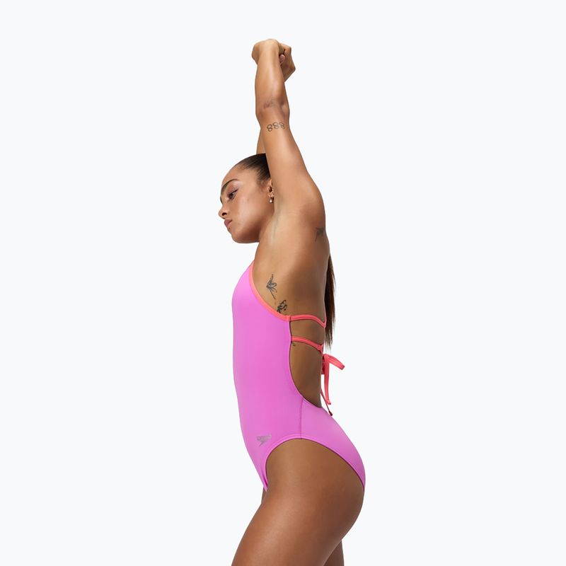Costum de baie întreg pentru femei Speedo Solid Lattice Tie-Back neon violet 8
