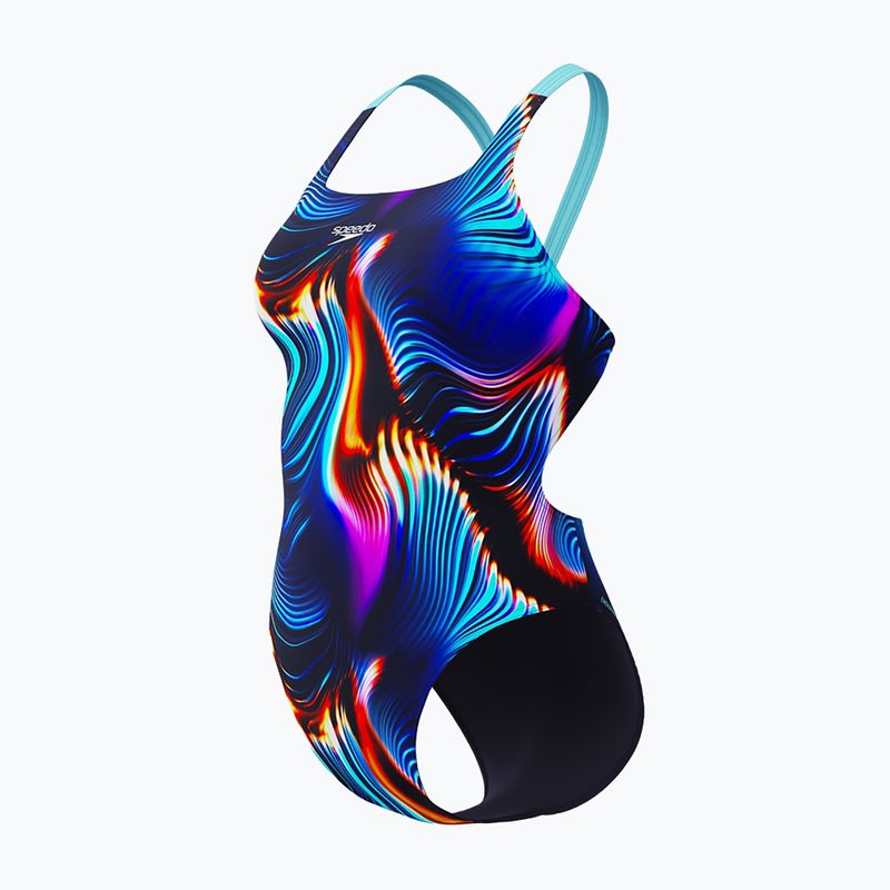 Costum de baie întreg pentru femei Speedo Allover Digital Leaderback lava blur/speedo black 3