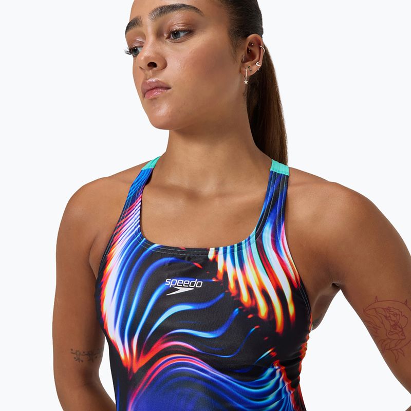 Costum de baie întreg pentru femei Speedo Allover Digital Leaderback lava blur/speedo black 9