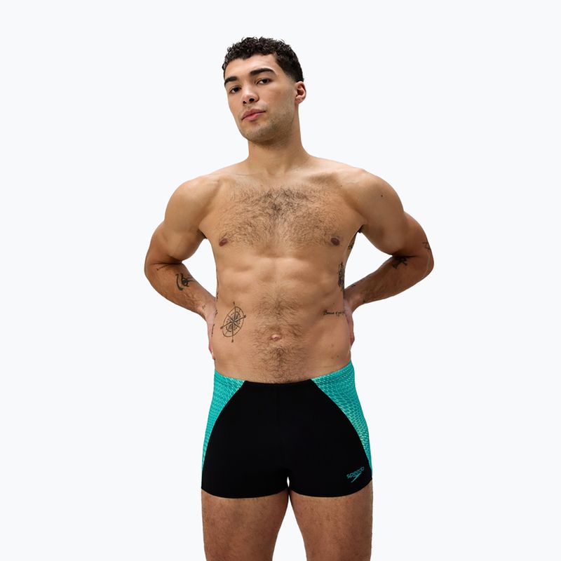 Boxeri de înot pentru bărbați Speedo Endurance+ MAX Splice Aquashort negru/gem turcoaz