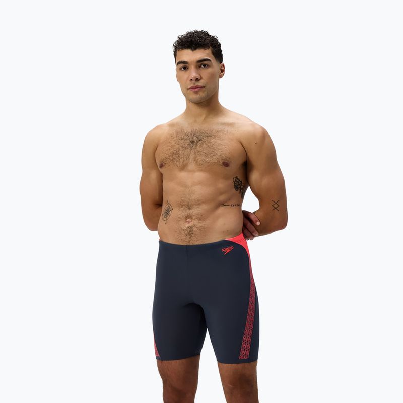 Jamere de înot pentru bărbați Speedo Hyper Boom Splice gri plombă/coral neon 2