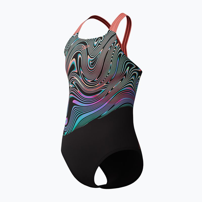 Costum de baie întreg pentru copii Speedo Digital Placement Powerback coral neon 3