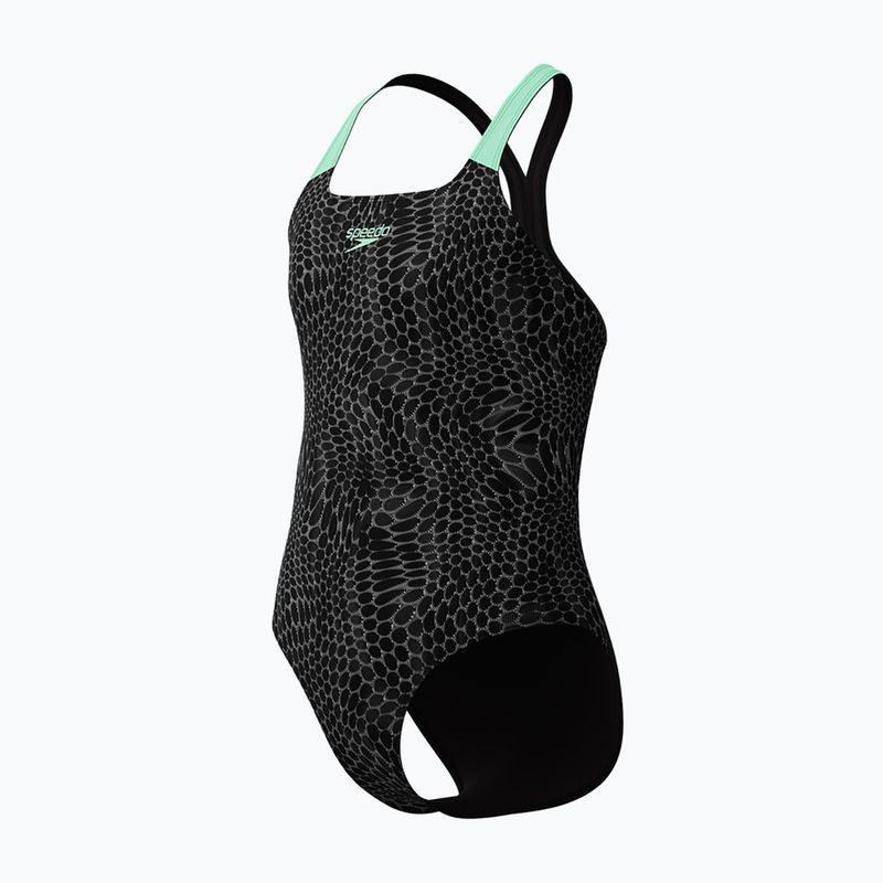 Costum de baie întreg pentru copii Speedo Allover Pwerbackback black/alfalfa green 3
