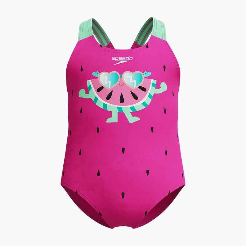 Costum de baie întreg pentru copii Speedo Digital Printed neon bubblegum