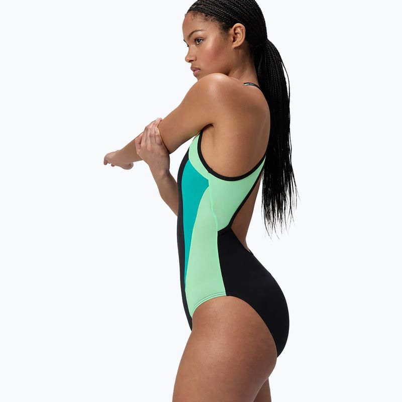 Costum de baie întreg pentru femei Speedo High Neck Splice Cross Back turquoise gem 4