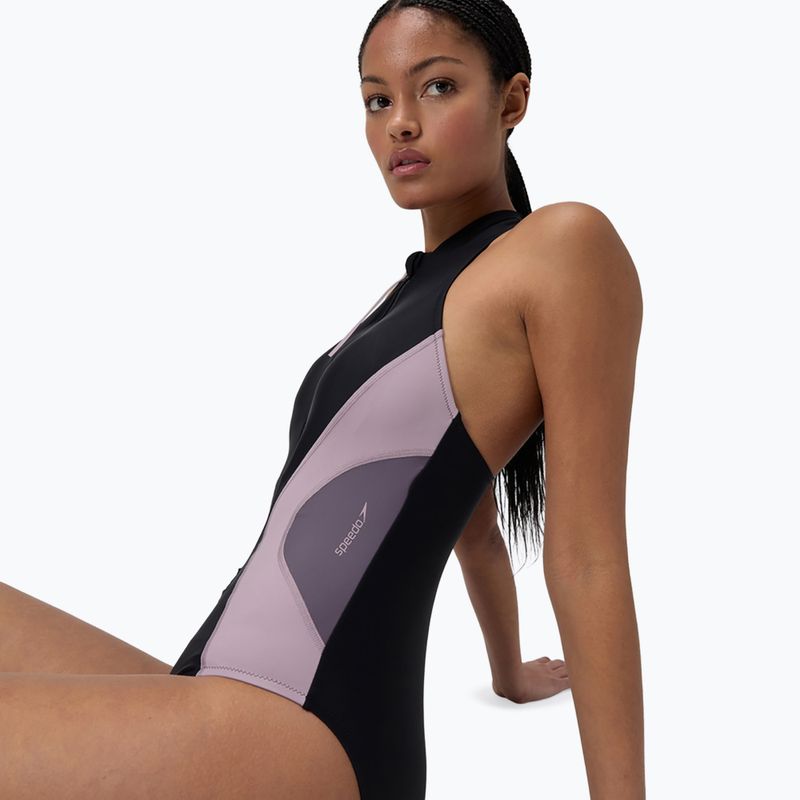 Costum de baie întreg pentru femei Speedo Zip Colorblock antracit 5
