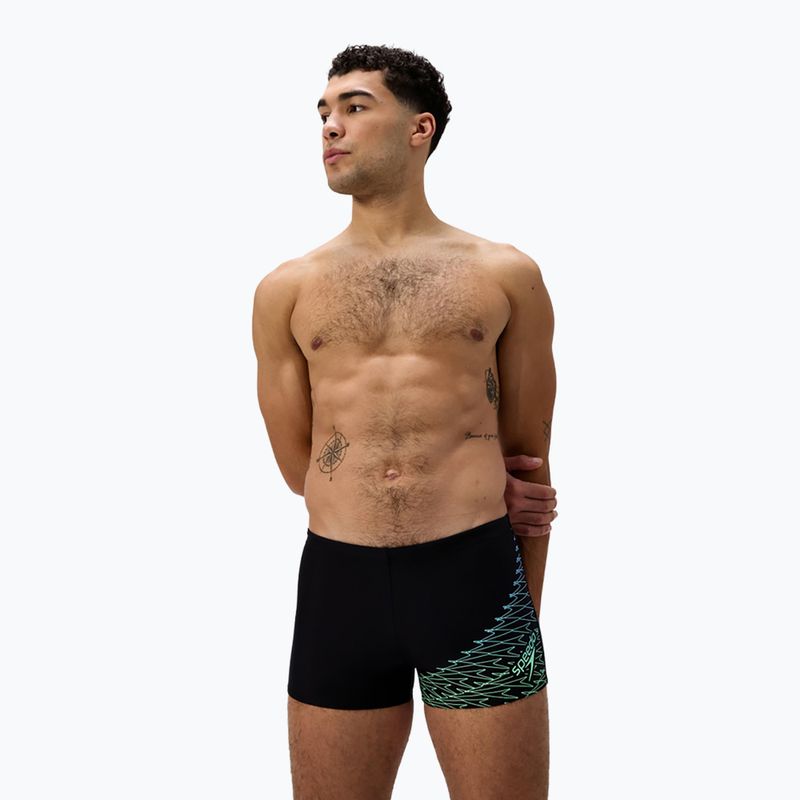 Boxeri de înot pentru bărbați Speedo Medley Logo Aquashort negru/verde alfalfa