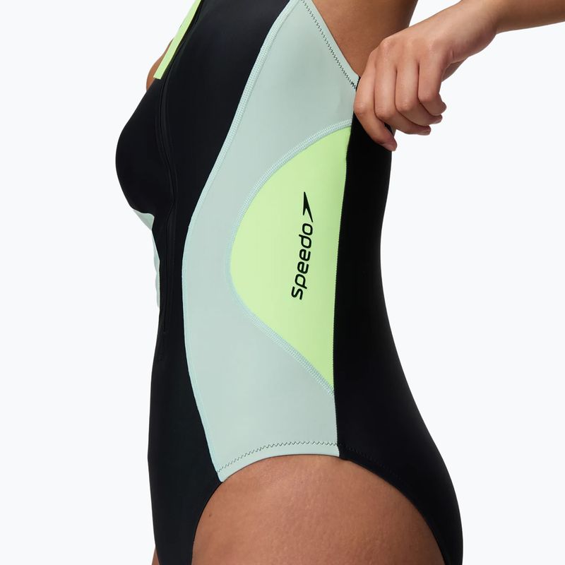 Costum de înot întreg pentru femei Speedo Ocean Flex Zip black/pale clover 5