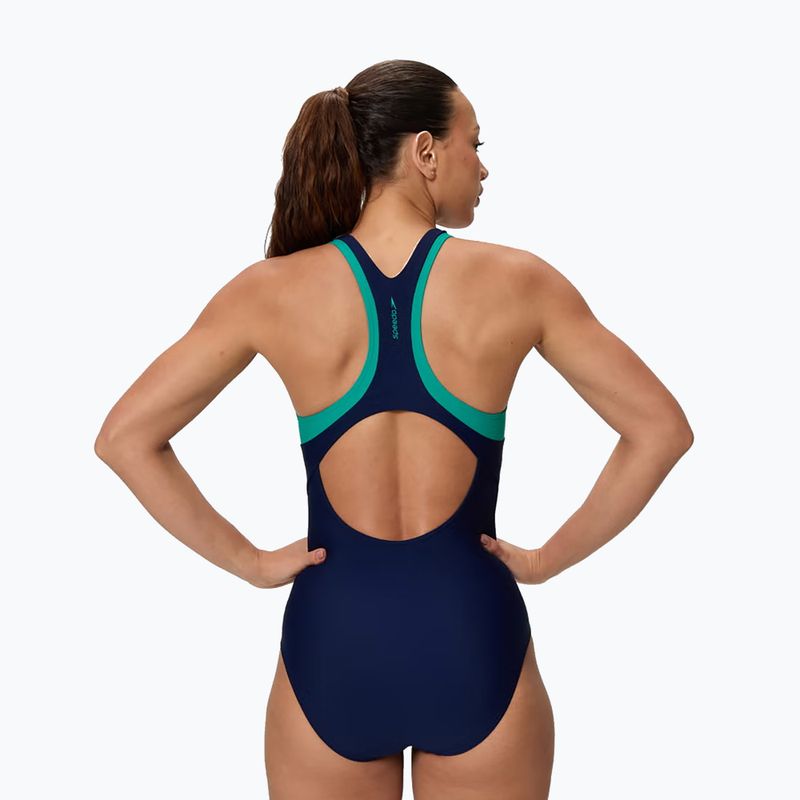 Costum de înot întreg pentru femei Speedo Colorblock Racerback peacoat/peacock teal 2