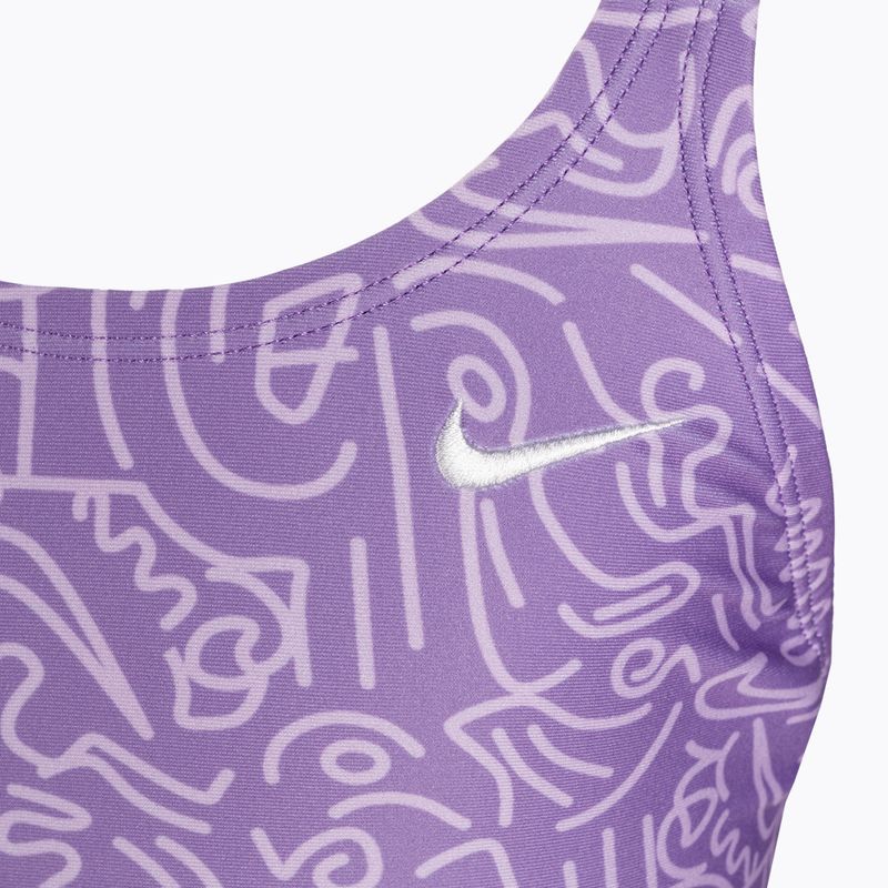 Costum de baie o piesă pentru copii Nike Hydrastrong Multi Print Fastback space violet pentru copii 3