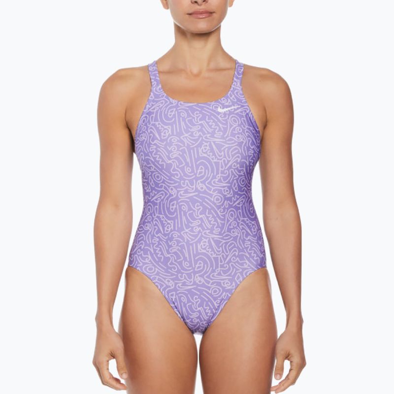 Costum de baie dintr-o singură piesă pentru femei Nike Hydrastrong Multi Print Fastback space purple 4